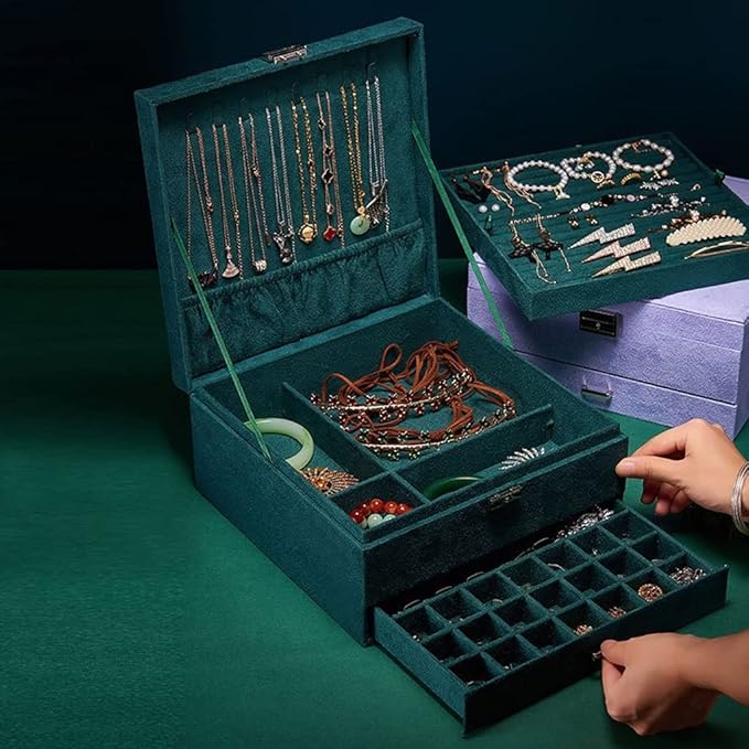 Makeup Organizers 3-Layer Jewelry Box Storage Box Necklace Ring Bracelet Bracelet Earrings Watch Jewelry Storage Box Velvet Jewelry Box Jewelry Case
