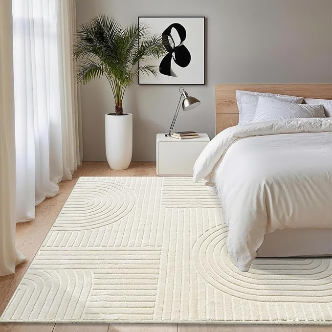 8x10 Extra Large Solid Color Area Rugs – Washable Living Room Rug, Durable Non-Slip Indoor Carpet with Soft High-Low Pile, Fluffy Floor Rugs for Bedroom, Kids Room, Nursery, Home Décor, Beige