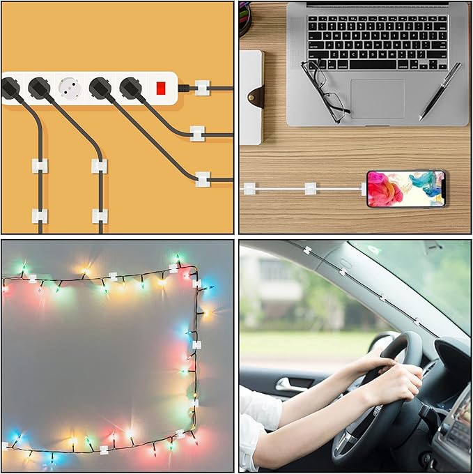 65 Pcs Cable Clips, Adhesive Cable Organizer Cord Holder Wire Clip Wire Management Self Adhesive Hooks Wire Holder for Office, Home(White, 65PCS-Large)