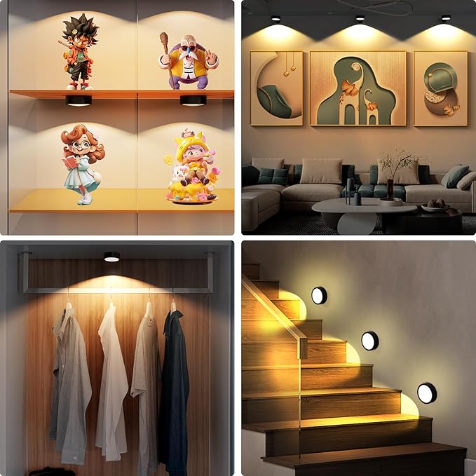 Narotood 6 Pack Picture Lights for Wall, Rechargeable Battery Operated Wall Lights, Picture Frame Lights with 3 Lighting Modes, Wireless Magnetic Painting Light with Remote Control Timer, (Black)