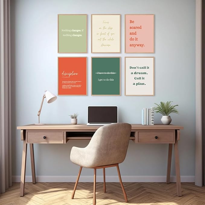Office Wall Art Motivational Posters Inspirational Quote Canvas Wall Decor Office Positive Pictures Inspirational Classroom Art Motivational Work Prints for Gym Home 8x10 Inch Unframed Set of 6
