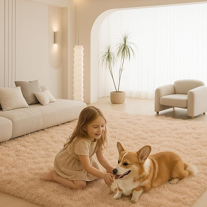 6x9 Rugs for Living Room, Rugs for Bedroom,Plush Fluffy Carpet, Non-Slip Upgrade Beige Rug, Suitable for Kids Dorm Home Decor Aesthetics.