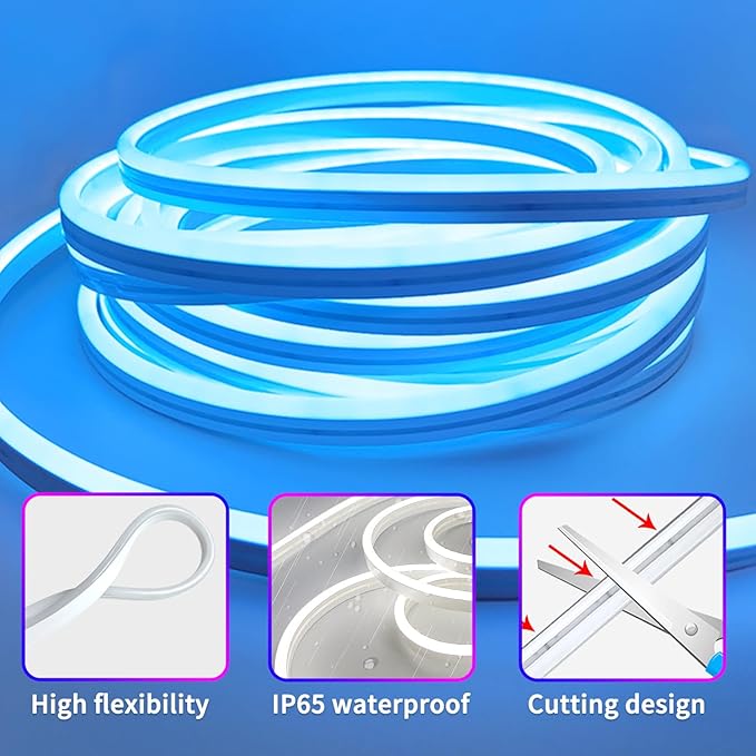 segrass 16.4FT DC24V RGB LED Neon Rope Lights with Remote/APP Control, Waterproof, Flexible, Multicolor, Modern Style for Bedroom, Room, Outdoors, Christmas Decor