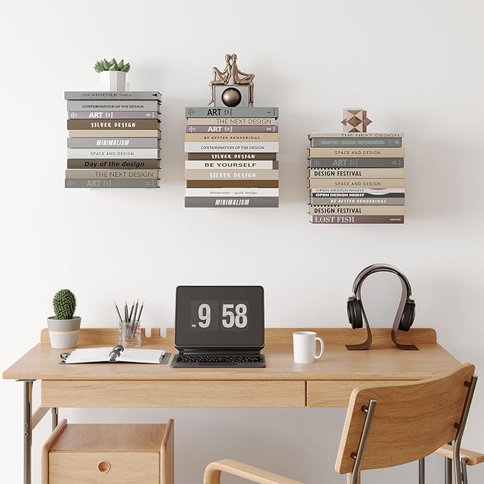 Wawocs Invisible Bookshelf for Wall, 4 Tier Floating Bookshelf Made of Heavy Duty Metal, Vertical Spine Book Tower Hanging Wall Bookshelf, Floating Book Shelves for Wall, 2 Pack White
