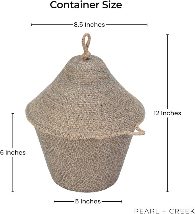 Olea Mushroom Container – Handmade 12" Woven Jute Decorative Storage Basket – Rustic Storage for Entryway, Bathroom, Kitchen, or Boho Cottagecore Decor - Seafoam