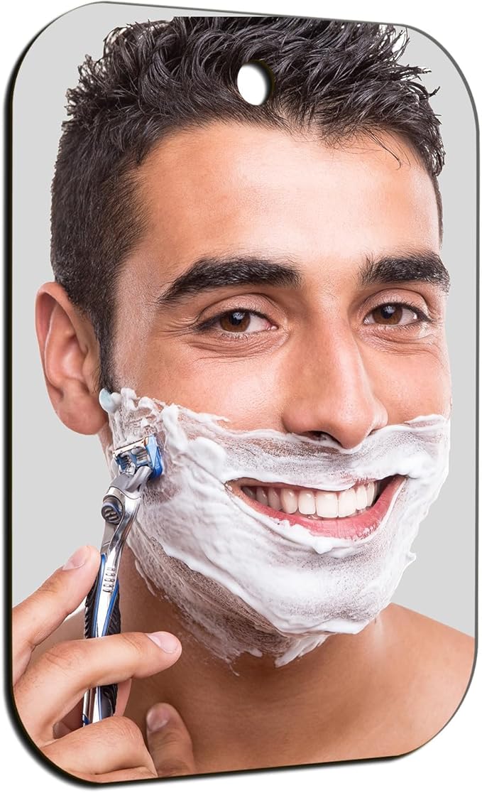 Shower Mirror Fogless for Shaving, Medium 8 x 6 inches Small Mirror for Wall Camping, Frameless Portable Hanging Travel Mirrors, Unbreakable Handheld Locker, Makeup Plastic, Shave Mirrors, Bathroom