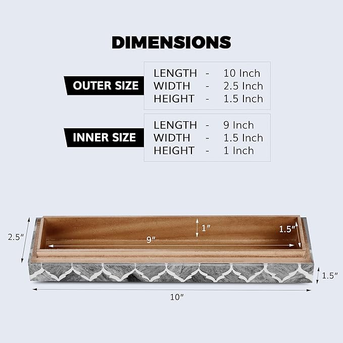 Handicrafts Home Decorative Storage Box with Lid, Moroccan Remote Control Holder Box, Slim Coffee Table Storage Organizer, Bone Inlay Resin Wooden Desk Shelf Storage Box, Gray, 10 x 2.5 x 1.5