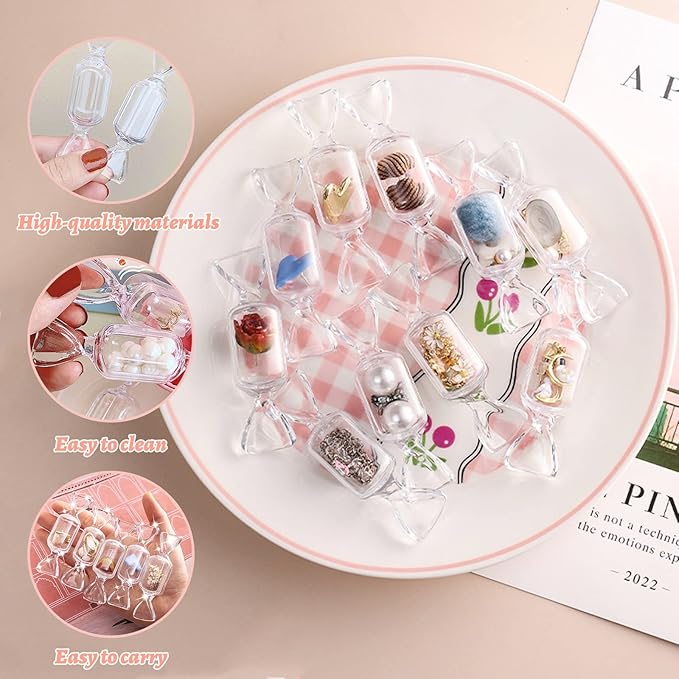 Candy Shaped Storage Box- 10 Pcs Mini Candy Shape Clear Jewelry Storage Case Transparent MakeUp Earrings Travel Storage Container Organizer