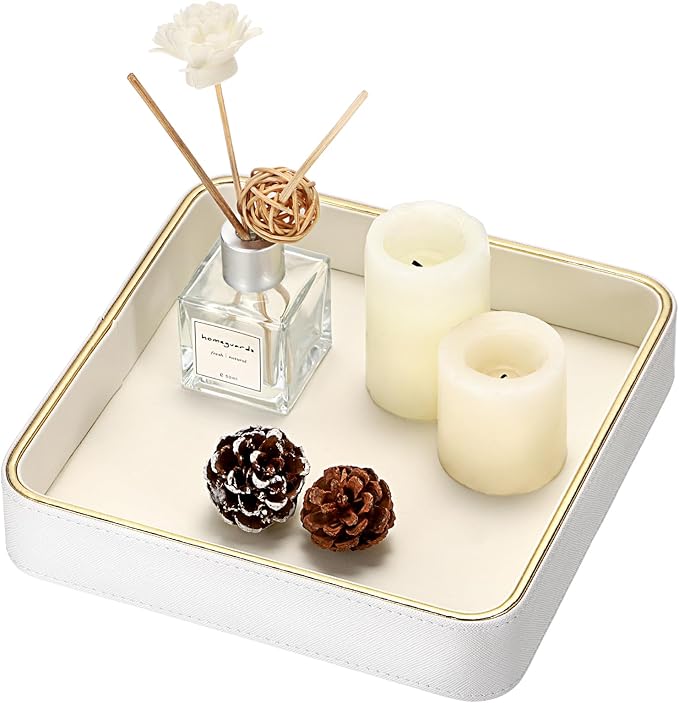 Hipiwe Perfume Tray Valet Tray Night Stand Bedside Organizer Perfume Organizer Catchall Trays PU Leather Bathroom Vanity Tray for Dresser Countertop Perfume Holder Women