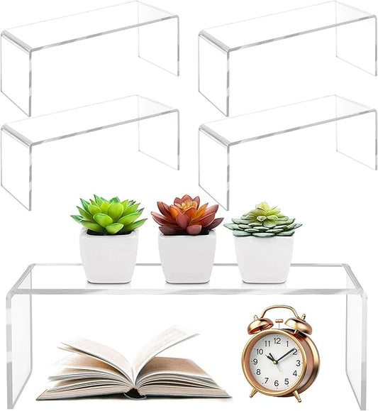 4 Pcs Large Clear Acrylic Risers, 13''x 4.5''x 6'' Thickened Rectangular Cupcake Holder Perfume Organizer Stand, Large Shelf Risers Desktop Display Stand for Cupcake,Collectibles,Organize,Decor
