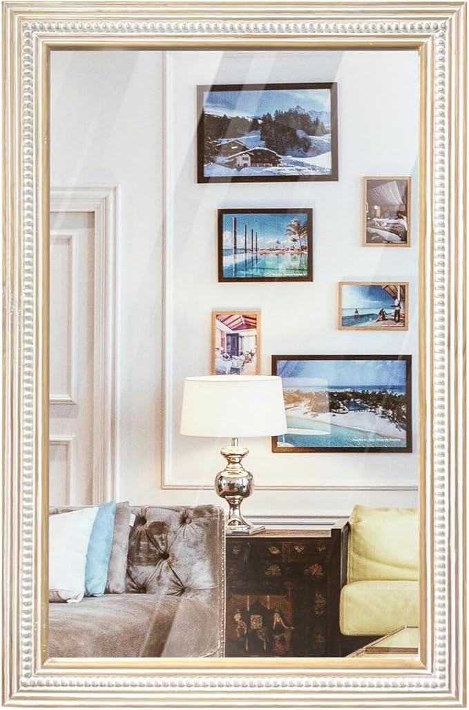 Reflinto 36x24 Inch Rustic Farmhouse Rectangular Wall Mirror, Wooden Rectangle Decorative Mirrors for Bathroom Over Sink, Living Room, Entryway, Foyer - Horizontal/Vertical Mount