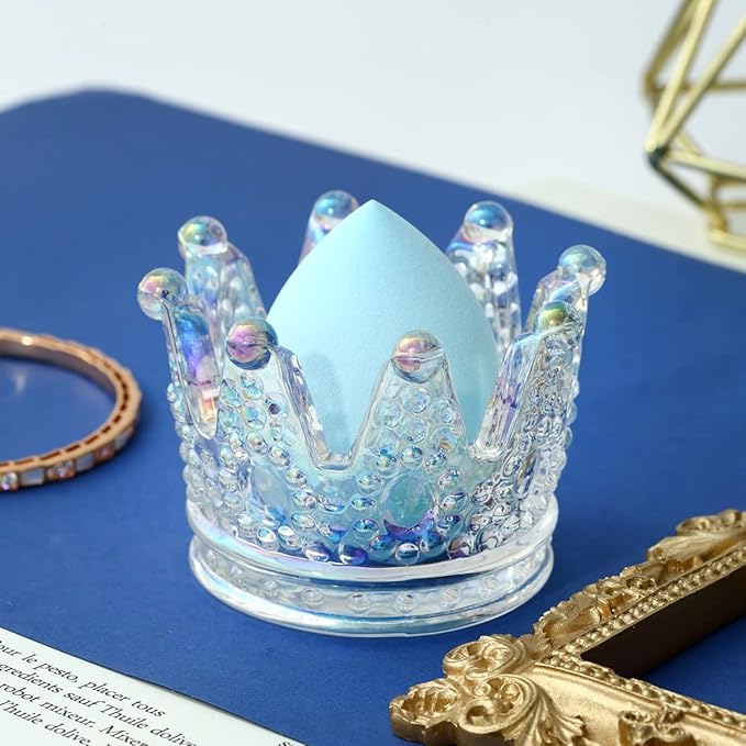 Crystal Glass Candle Holder Set of 3 Crown Shaped Makeup Sponge Beauty Blender Storage Rack Jewelry Watch Nail Art Dappen Dish Wedding Christmas Decor