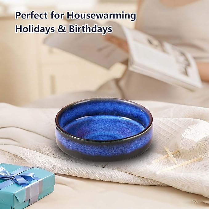 Blue Ceramic Incense Holder 4.5", 9-Hole Brass Base Multi-Functional Incense Burner & Tray, Fits Sticks/Sage/Palo Santo/Candles/Cones,for Meditation/Yoga/Energy Cleansing