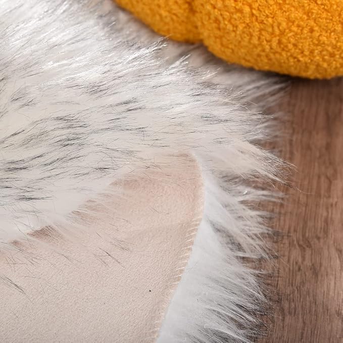 ORINOVA White and Gray Furry Carpet for Bedroom Fuzzy Faux Sheepskin Washable Fur Area Rugs for Living Room Rug 4x6 Rectangle Nursery Rug