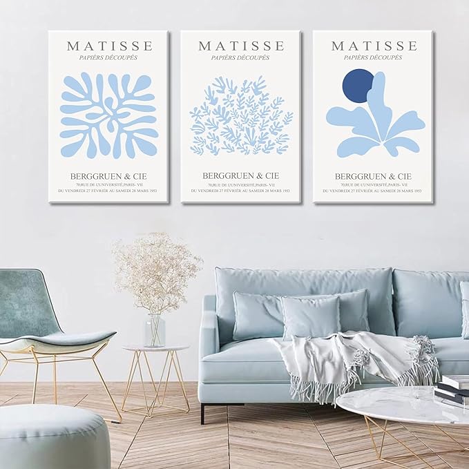 3Pcs Blue Coastal Canvas Wall Art Coastal Granddaughter Aesthetic Wall Decor Pictures Abstract Minimalist Posters Prints for Bedroom Living Room Gallery Home Decoration 16x24in