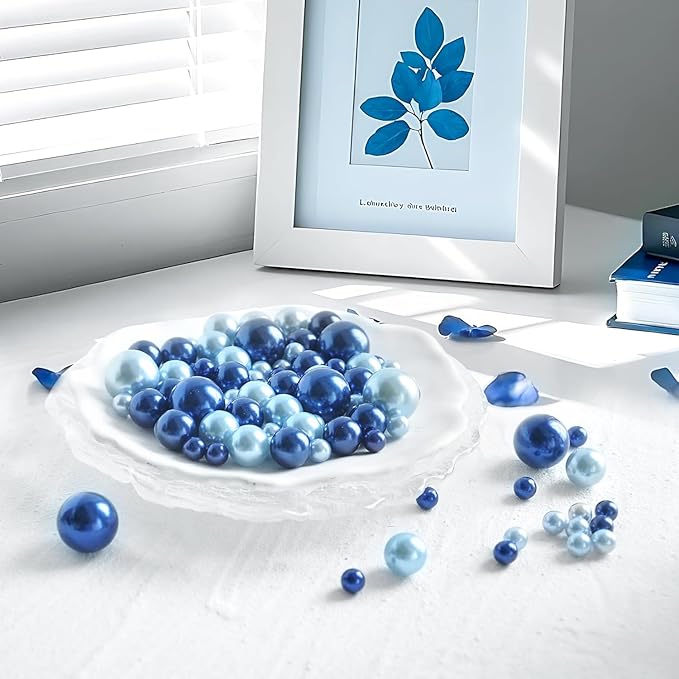 2800Pcs Navy Blue and Light Blue Vase Filler Pearl Beads for Crafting 6mm Beads No Holes Decor Suitable for Wedding Decor, Party Decorations, Centerpiece Table Decorations