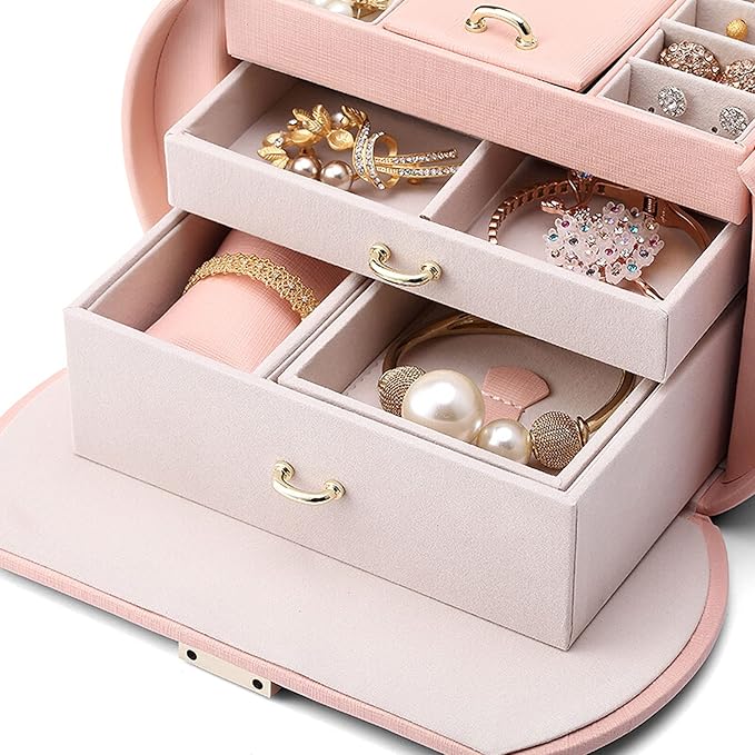 Jewelry storage box Makeup Organizers Jewelry Organizer Box PU Leather Jewelry Organizer 3 Layers Storage Display Case with Drawers for Earrings Necklaces Rings Bracelets Jewelry Case