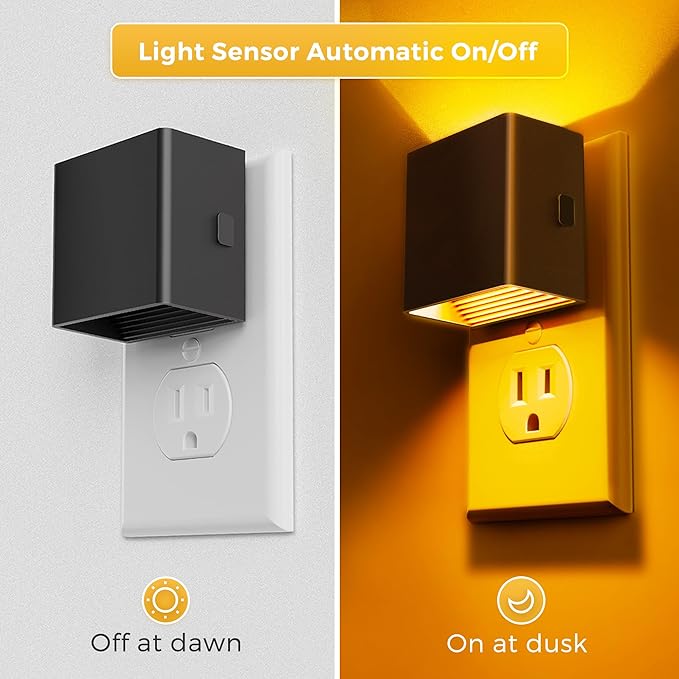 L LOHAS LED Night Light,Night Lights Plug into Wall,[2-Pack] Dimmable Night Light with Light Sensor,1800K Amber Light,Modern Nightlight for Bathroom Hallway Kitchen