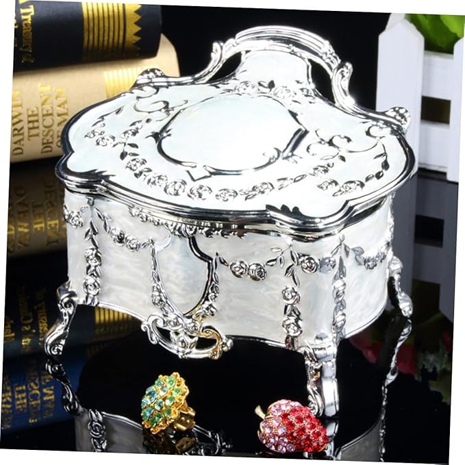 Vintage Jewelry Box European Style Small Trinket Case 6.8x5.3x5.5in Makeup Organizer for Earrings Storage Home Decor