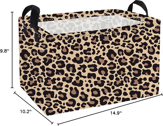 Essme Rectangular Kids Baskets,Leopard Print Storage Box,Cute Basket for Kids with Handles for Room Decor, Book Bins,Shelf Basket.(Leopard Print)