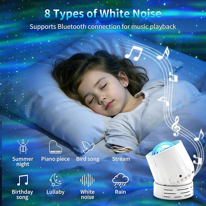 Northern Lights Projector Galaxy Projector,with Bluetooth Speaker and White Noise Star Projector, 4 Aurora Color Combinations Remote Ambient,Galaxy Light for Bedroom and Living Room Night Light