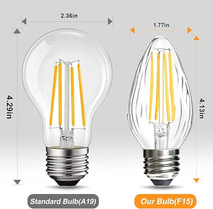 BRIMAX F15 6W LED Porch Light Bulbs Outdoor,Equivalent 60W Incandescent Bulb, E26 Medium Base Dimmable 2700K Soft Warm White Flame Wrinkle Glass,Post Bulb for Ceiling Fan and Lantern Lamp,4Pack