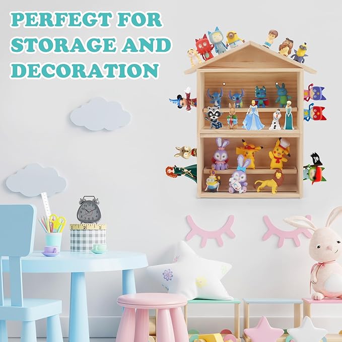 House Wooden Shelf for Tonies Box Storage Magnetic, Compatible with 15~30 Tonies Figures Characters, Combined or Split-Type Design, Wall-Mounted + Tabletop Placement