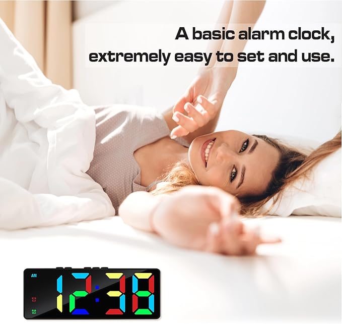 Digital Alarm Clock, Mirror Surface LED Electronic Clocks Large Display, Adjustable Brightness, Dual Power Supply, Snooze Model for Bedroom, Desk, Office (Black Case + Dynamic Digit)
