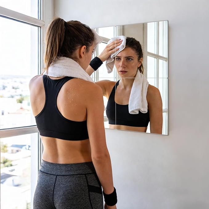Glass Full Length Wall Mirror Tiles,14x12 inch-4PCS Frameless Body Tiles for Bedroom,Home Gym,Door