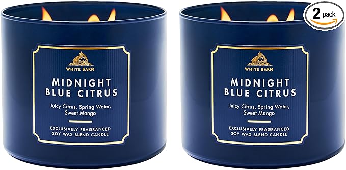 Bath & Body Works Midnight Blue Citrus 3-Wick Candle - Scented Candle for At-Home Use - Long-Lasting, Room-Filling Fragrance - High Fragrance Oil Concentration - Soy Wax Blend - 2-Pack