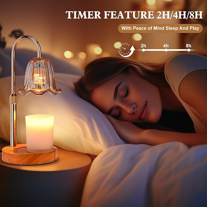 Candle Warmer Lamp Electric: Timer Dimmer Candles Warming Jar Light - Height Adjustable Dimmable Warmers Lamps - Flower No Flame Lamps with Heat Warm Melt Wax - Home Bedroom Decor Table Light