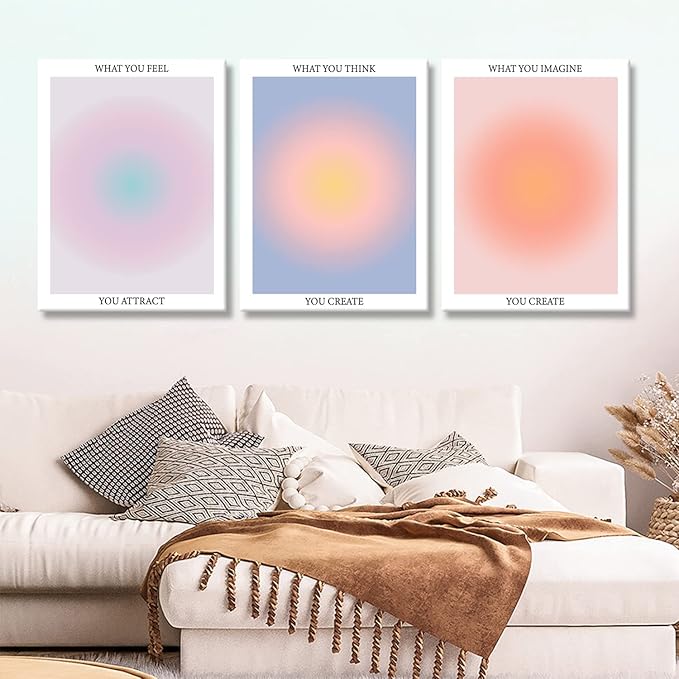 Framed 3Pcs Abstract Wall Art Poster Room Aesthetics Spiritual Spiritual Gradual Affirmation Canvas Wall Decoration Positive Energy Inspirational Wall Art Bathroom Living Room Apartment 12x16Inch
