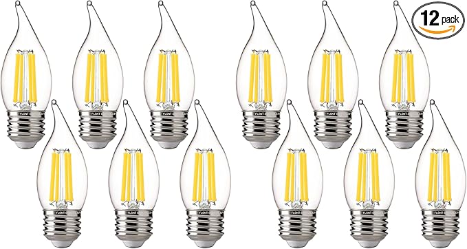 FLSNT 5000K Daylight LED Chandelier Edison Bulbs, 100W Equivalent, Dimmable CA11 E26 Base LED Candelabra Bulbs, 800LM, 12 Pack UL,CA65 Listed.