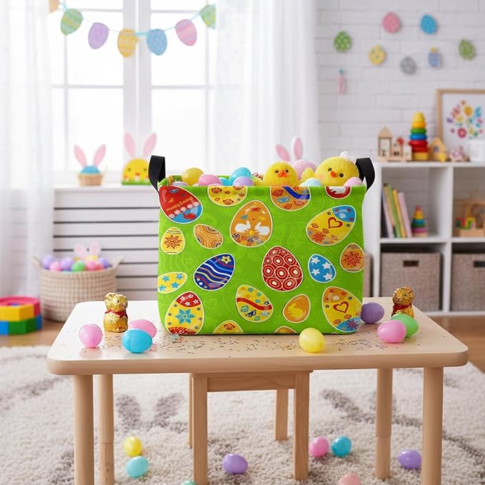 Large Rectangular Cute Kid Easter Basket Empty Bunny Eggs Easter Basket Gift Spring Room Storage Organizer Décor (E-08)
