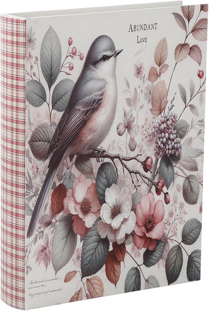 Decorative Wooden Book Box - Vintage Faux Book Boxes for Home Decor, Secret Storage with Magnetic Closure, Antique Style, Bird Pattern Leather Cover, Perfect for Home Office Bookshelf 10x7x1.6 Inches