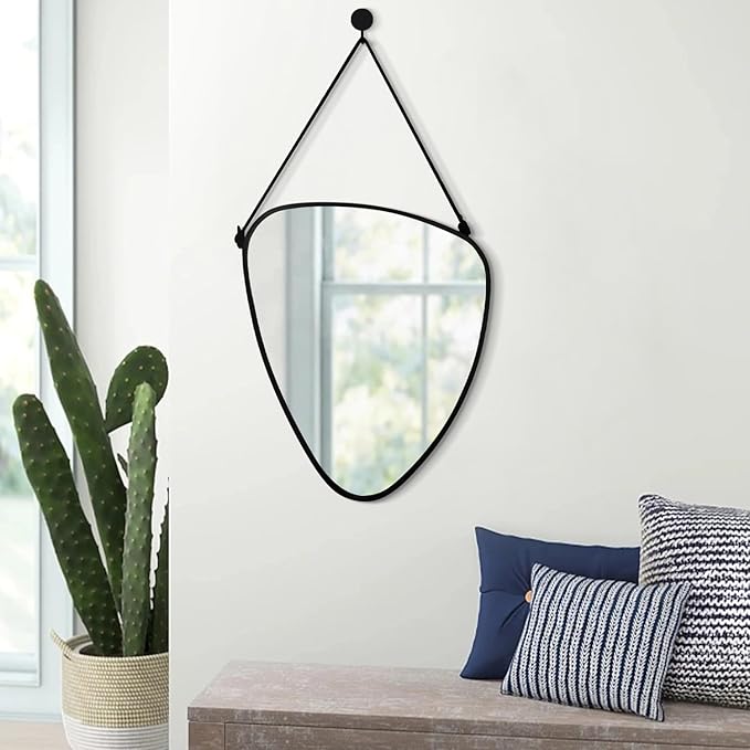 Asymmetrical Irregular Wall Mirror Modern Frame Mirrors for Wall Artistic Triangle Mirror for Wall Living Room Bedroom Entryway Hallways Unique Decorative Hanging Mirrors Black