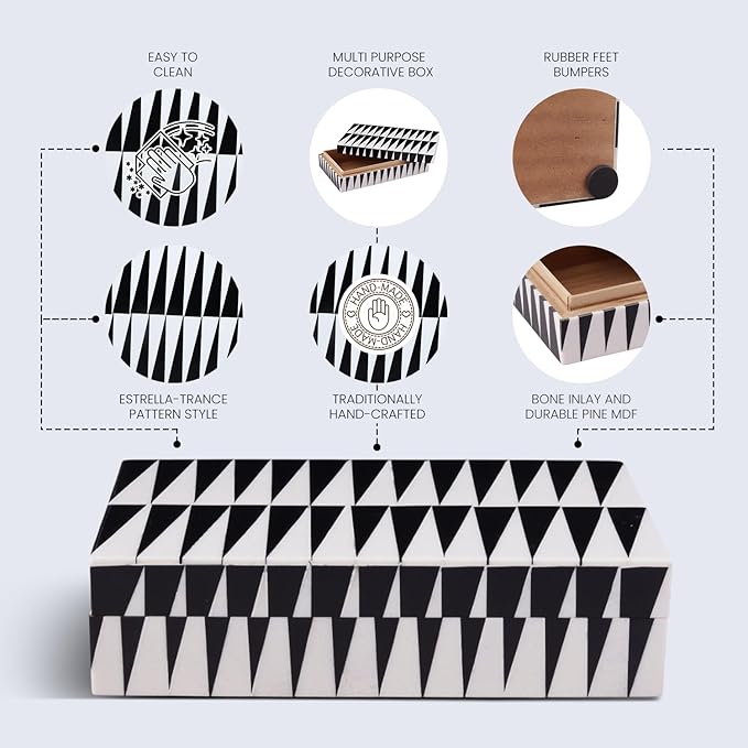 Handicrafts Home Large Decorative Storage Box with Lid– 10x6x2.5” Coffee Table Organizer, Keepsake-Decorative Boxes for Home Decor, Stylish Decorative Box for Office Décor-Monochrome