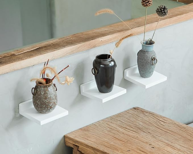 QsQueen Small Floating Shelves Mini Shelves Hanging Display 5 Inch Wall Shelf for Bathroom Livingroom Bedroom,3 Pack, with 2 Types of Installation, Great for Room Decor