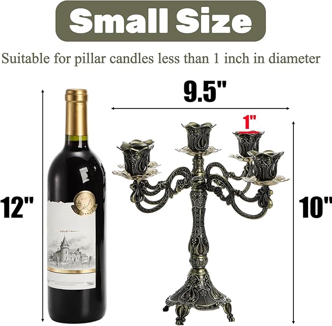Peohud 5-Candle Metal Candelabra, 10 Inch Tall 5 Arms Candle Holder Stick for Taper Candles, Vintage Candelabra Candle Stand for Home Decor, Event, Wedding, Party
