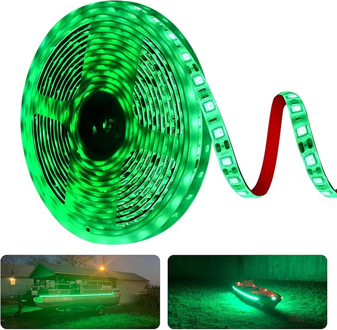 25ft Boat Lights for Night Fishing Marine LED Strip Lights 12V Waterproof, Interior Light Deck Light for Pontoon, Kayak, Jon Boats, Bass Boat, Fishing Boats (Green)