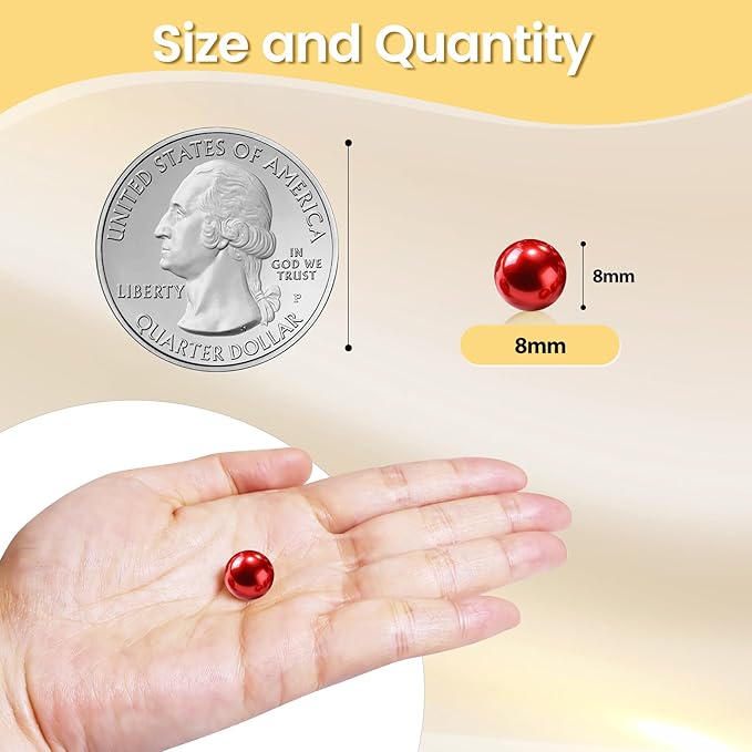 1400Pcs Red Vase Filler Pearl Beads for Crafting 8mm Beads No Holes Decor Suitable for Wedding Decor, Party Decorations, Centerpiece Table Decorations