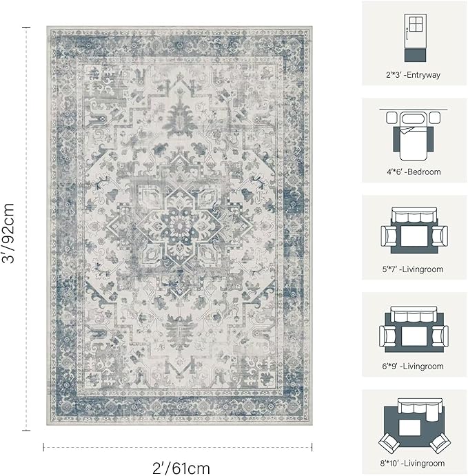 Rugxara 2x3 Entryway Rug,Door Mat Indoor Entrance, Washable Non Slip Kitchen Bathroom Rugs, Ultra-Thin Throw Small Rug for Front Door, Blue Grey