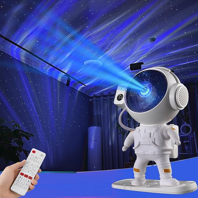 Astronaut Aurora Galaxy Projector, 360° Rotating Star & Moon Night Light with White Noise, Music Sync, Remote & Timer, LED Mood Lamp for Bedroom, Kids Room Decor, Gift for Boys Girls