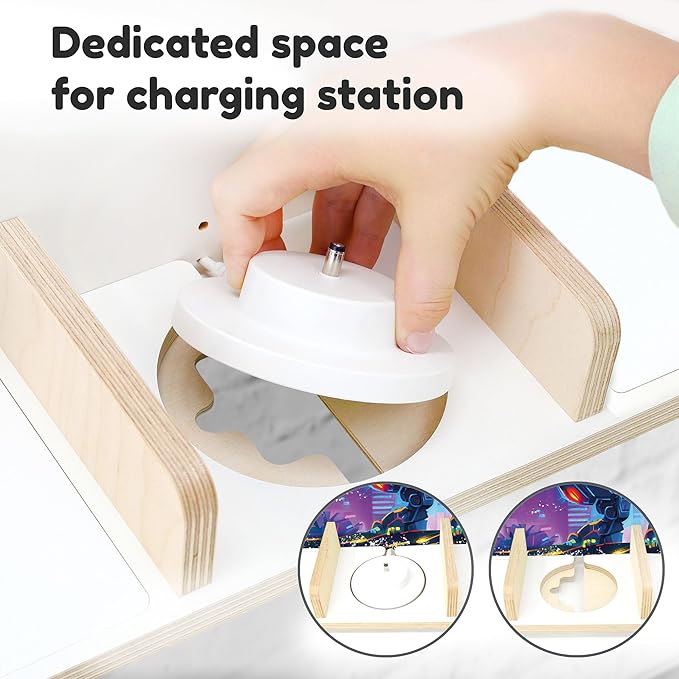 stadtecken Wooden Shelf for Music Box I Suitable for The Toniebox and Tonies I Perfect Storage in The Children's Room I for Setting up or Hanging (Robots)