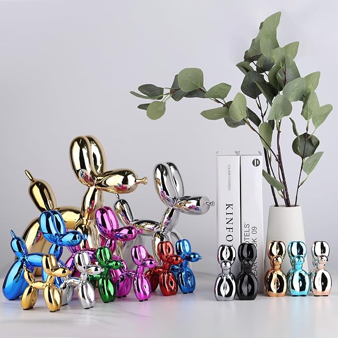 Pink Balloon Dog Decor,Balloon Animal Shelf Decor Preppy Room Decors,Cute Statue Home Decors, Bedroom Modern Sculpture Desk,Office Gold Decorations Small Figurines