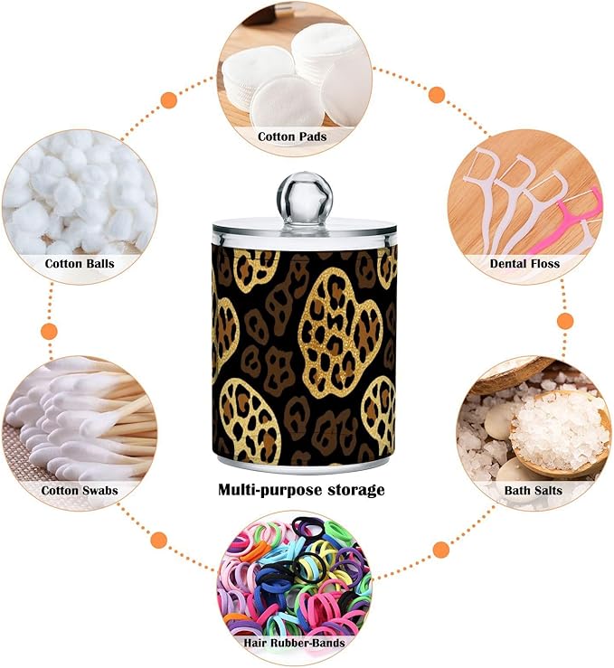 2 Pack Apothecary Jars Irregular Leopard Print Pattern Bathroom Vanity Storage Organizer Set,Small Clear Plastic Storage Jars Bathroom Canister for Cotton Swabs, Rounds, Balls, Qtips,Makeup Spo