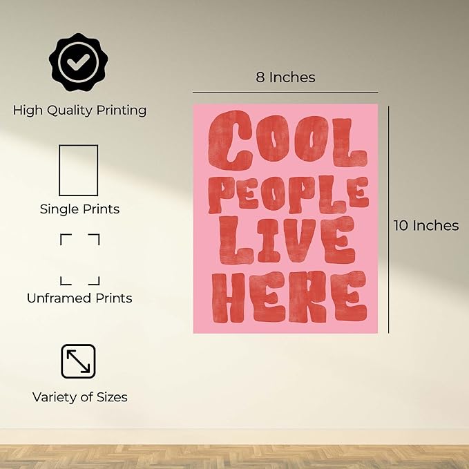 InkFlow Posters Cool People Live Here Poster - Fun and modern wall art, playful quote print for entryway, dorm, apartment, or creative home decor - 8x10 Unframed Canvas Print