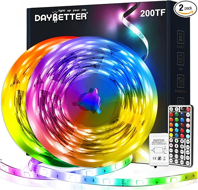 DAYBETTER Led Strip Lights 200ft, RGB Led Light Strip with 44 Keys Remote Controller, Color Changing Led Lights for Bedroom 100 ft of 2 Rolls