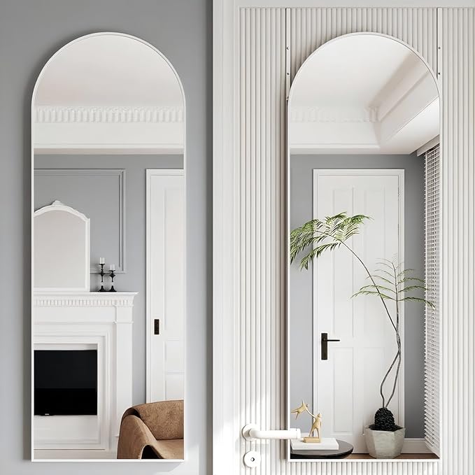 Door Mirror, Arched Full Length Mirror Over The Door, 16"x 50" Hanging Mirrors, Wall Mirrors,White