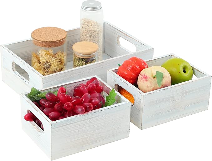 PHOENANCEE Wooden Crate For Storage,Wood Decorative Display Crate Box Set of 3,Rustic Nesting Boxes with Handles,Farmhouse Container Basket Bin Home Decor with Natural Wood Aroma L+M+S